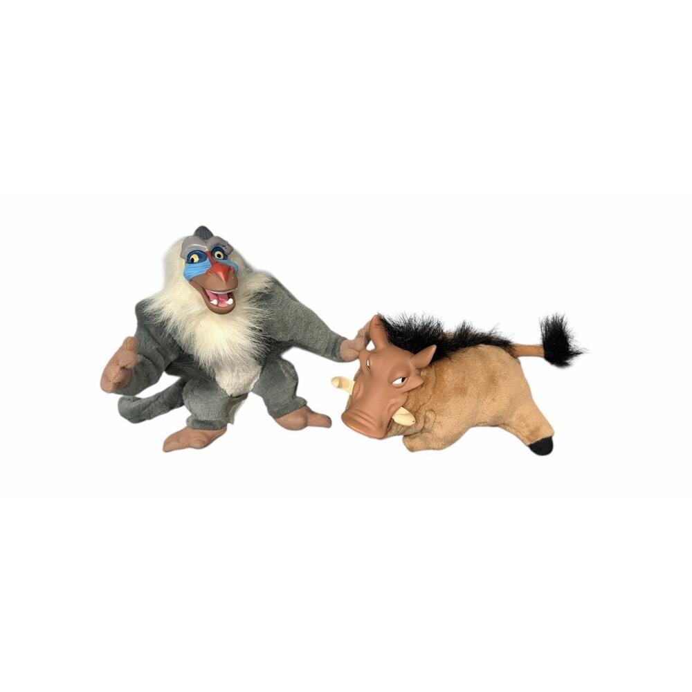 Disney’s The Lion King Vintage 1994 Plush Rafiki & Pumbaa Hard Faces Authentic